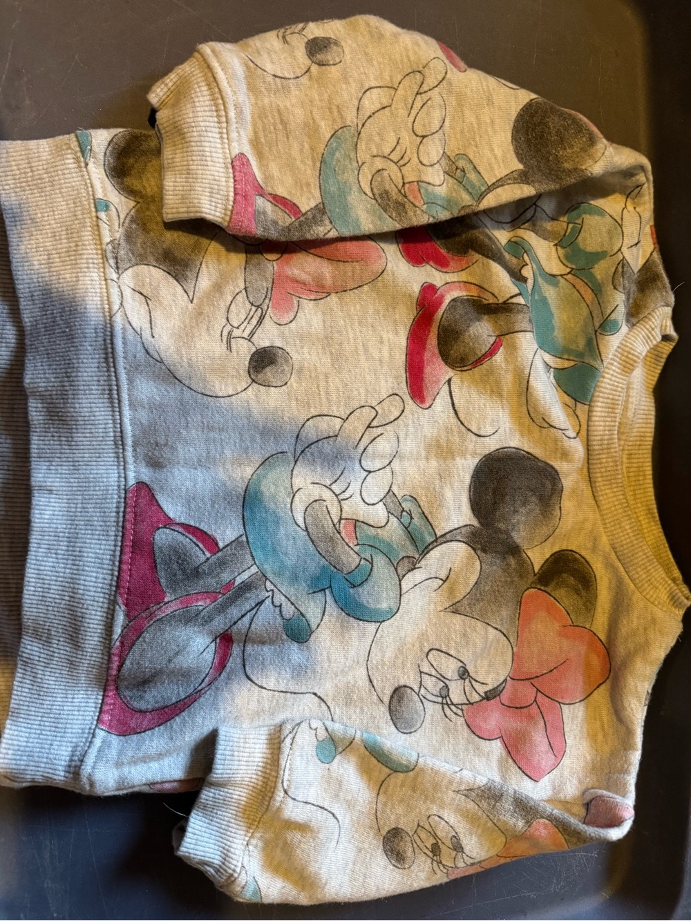 Disney Girls Gray Sweatshirt with Pink and Teal Minnie Mouse Print